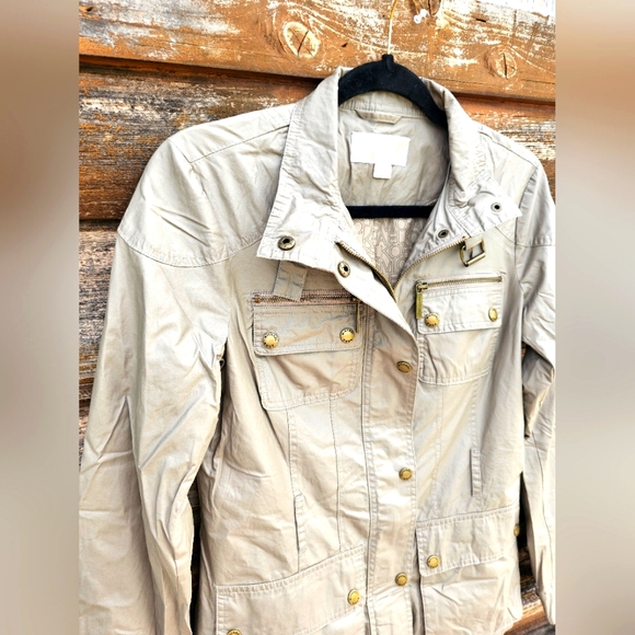 Michael Kors Khaki Jacket Raincoat Top Snap Up & Full Zipper W/ Pockets Size XS - Picture 8 of 12